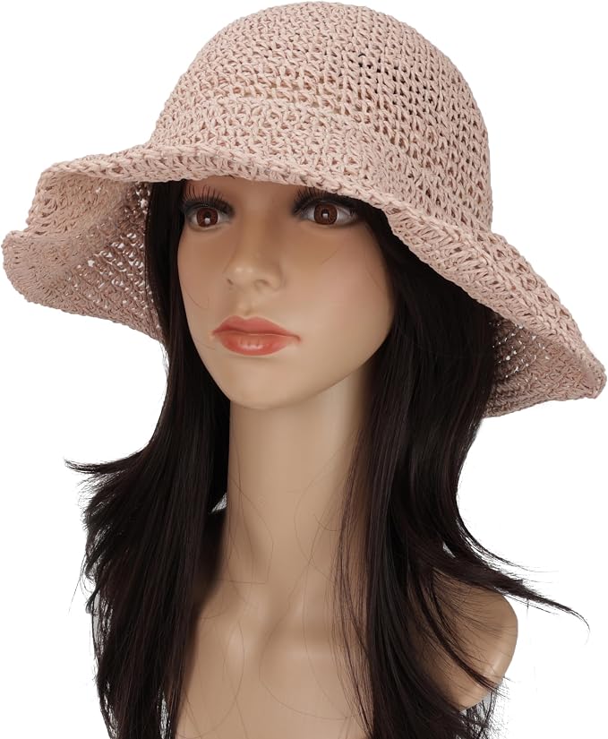 Womens Wide Brim Straw Sun Hat Foldable Floppy Crochet Beach Hat - Image 2