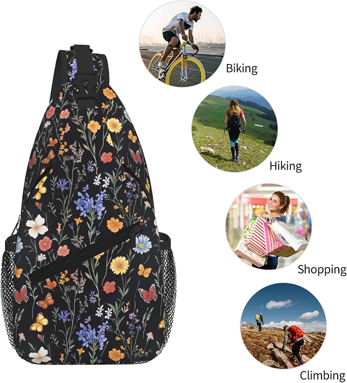 SUPLUCHOM Sling Bag Vintage Botanical Flower Wildflower Hiking Daypack - Image 6