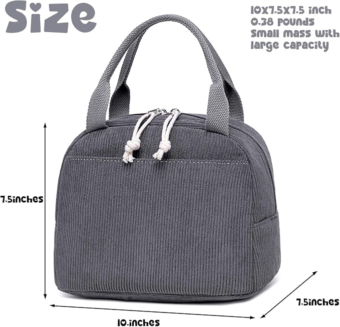 Bluboon Lunch Bag for Women Men Cute Corduroy Lunch Tote Bags Reusable - Image 4
