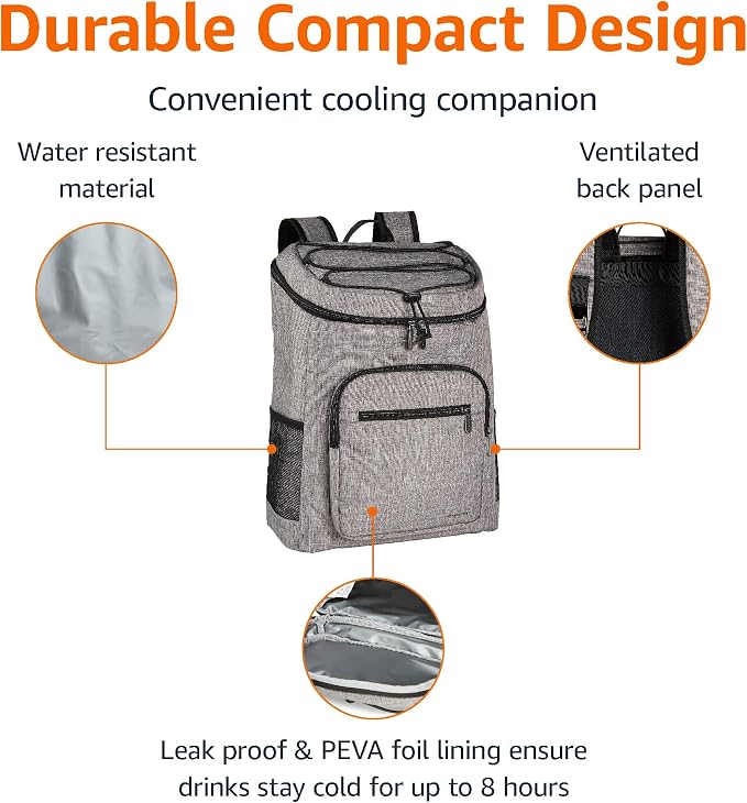 Amazon Basics Insulated Cooler Backpack, 30 Can Capacity, Leak-Proof Design - Image 2