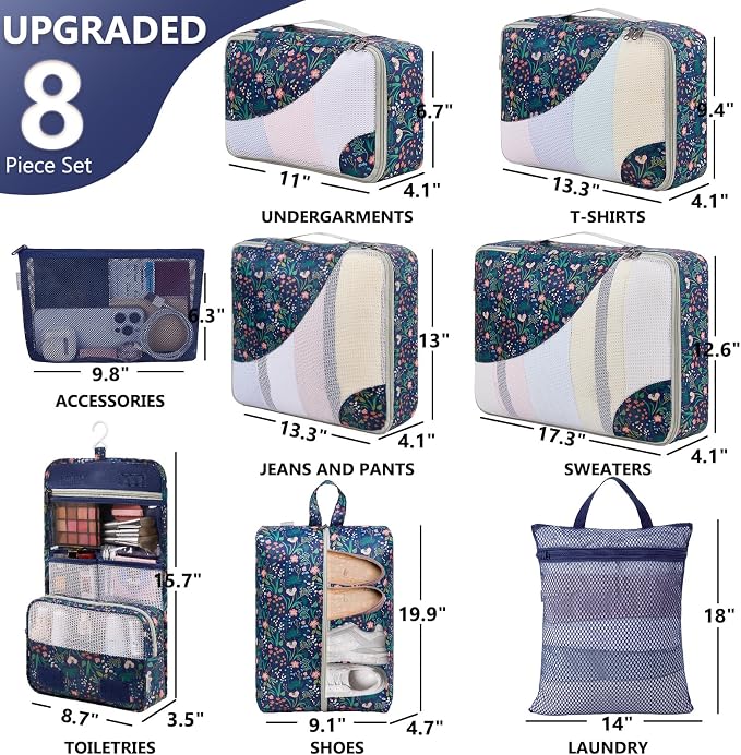 8 Set Packing Cubes for Travel, Gifts for Women Mom, Anti-Tearing Suitcase - Image 2