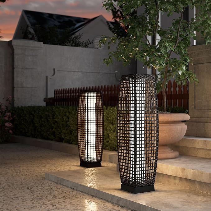 Grand patio Outdoor Floor Lamp Solar Powered Lantern Water-Resistant Wicker - Image 9