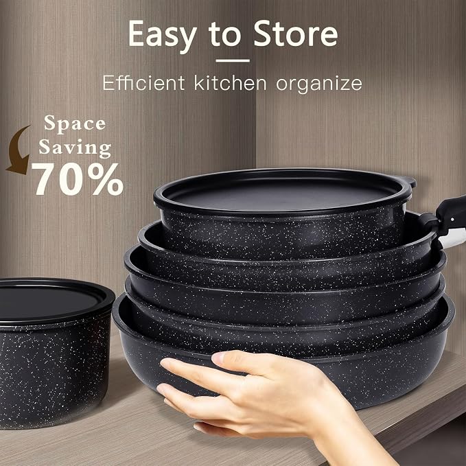 GiPP Ceramic Pots and Pans Set Non Stick, Nonstick Detachable Handle Cookware - Image 4
