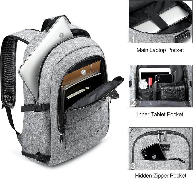 Laptop Backpack for unisex, Anti Theft Water Resistant Travel Work Backpack - Image 3