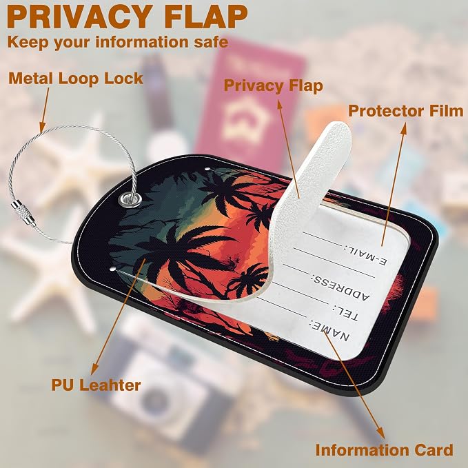 Sunset Mountain Lake Palm Tree Leather Luggage Tag - Image 3