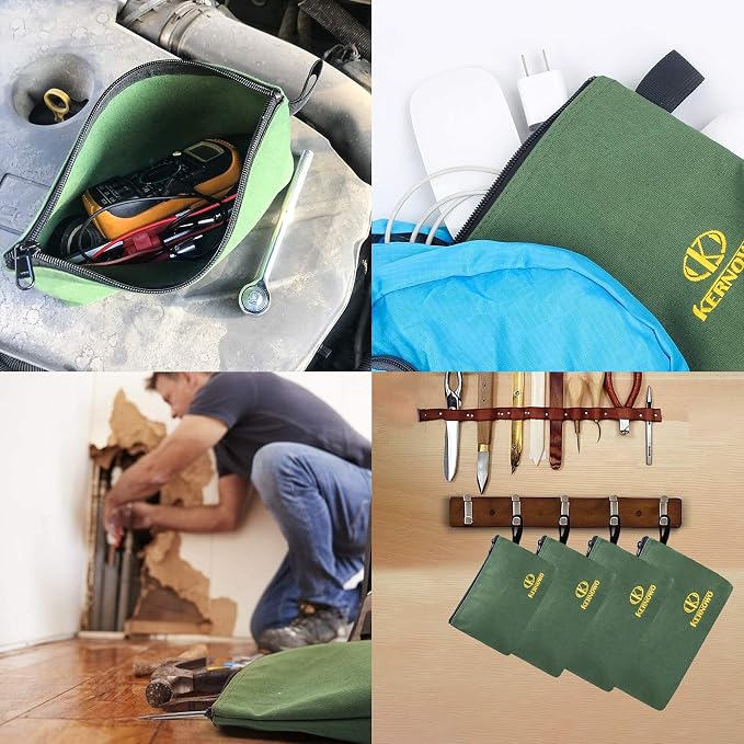 4 Pcs Upgrade Canvas Zipper Tool Pouch, 20 oz Heavy Duty Tool Bag, Water - Image 6