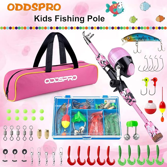 ODDSPRO Kids Fishing Pole Pink, Portable Telescopic Fishing Rod and Reel Combo - Image 2