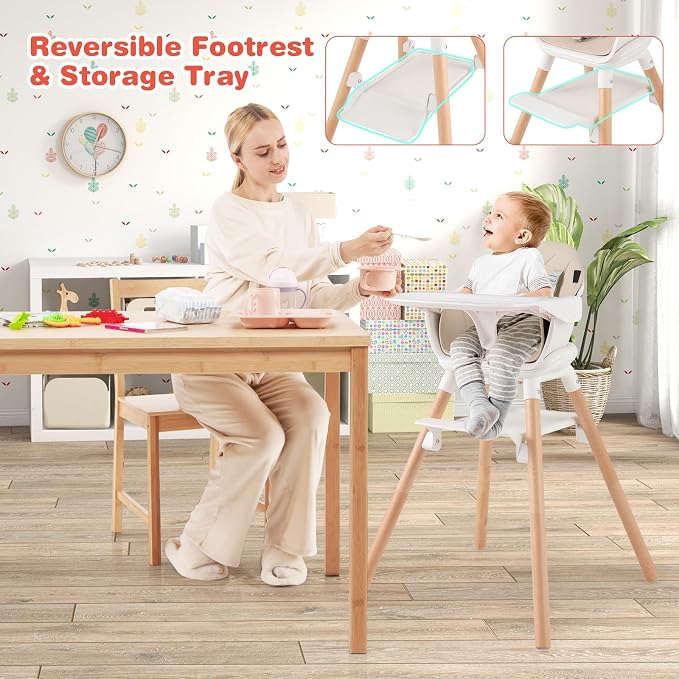 HONEY JOY Baby High Chair, 6 in 1 Convertible Wooden Highchair - Image 2