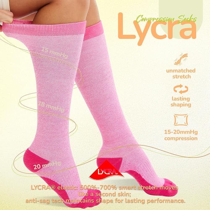 Merino Wool Compression Socks for Women Men, 15-20 mmHg Knee High Socks for - Image 5