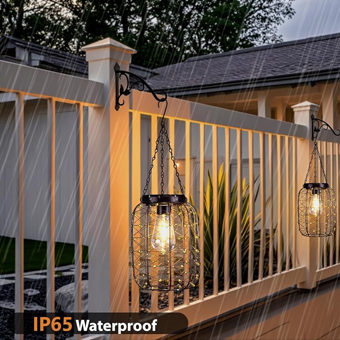 Hanging Solar Lanterns Outdoor Waterproof, Vintage Copper Hanging Lantern Lights - Image 6