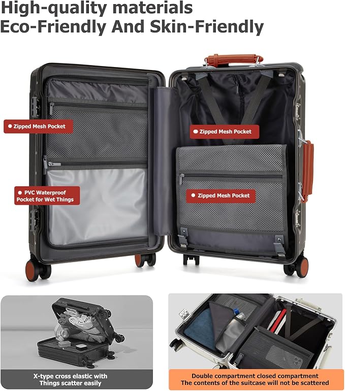 feilario 20'' Aluminum Frame Wide Handle PC Hardside Carry On Luggage - Image 6