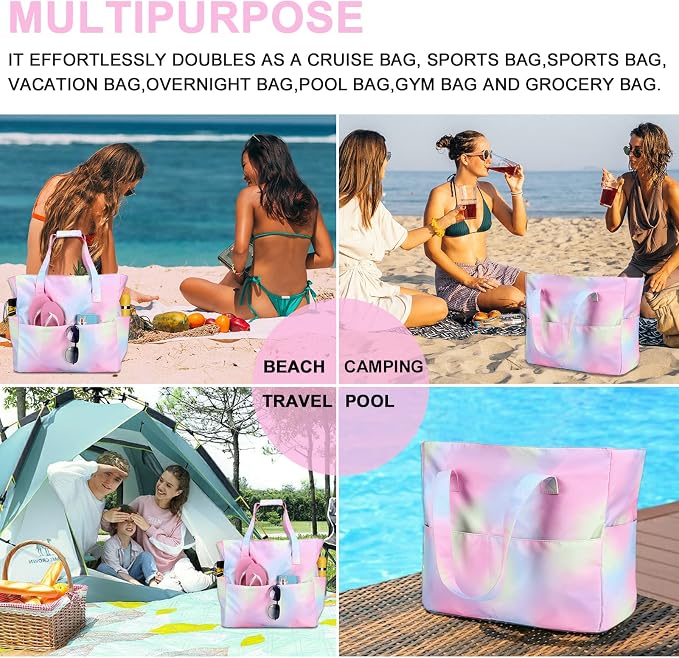 Beach Pool Bags Tote for Women Ladies Large Gym Tote Carry On Bag - Image 6