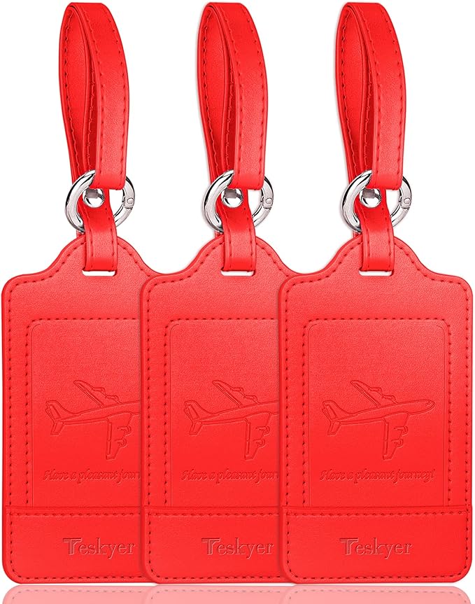 Teskyer Luggage Tags, 3 Pack Premium PU Leather Luggage Tags by TESKYER
