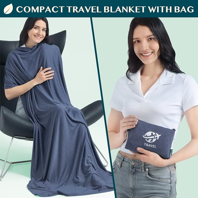 PAVILIA Travel Blanket Compact, Airplane Packable Bag, Soft Fleece Portable - Image 2