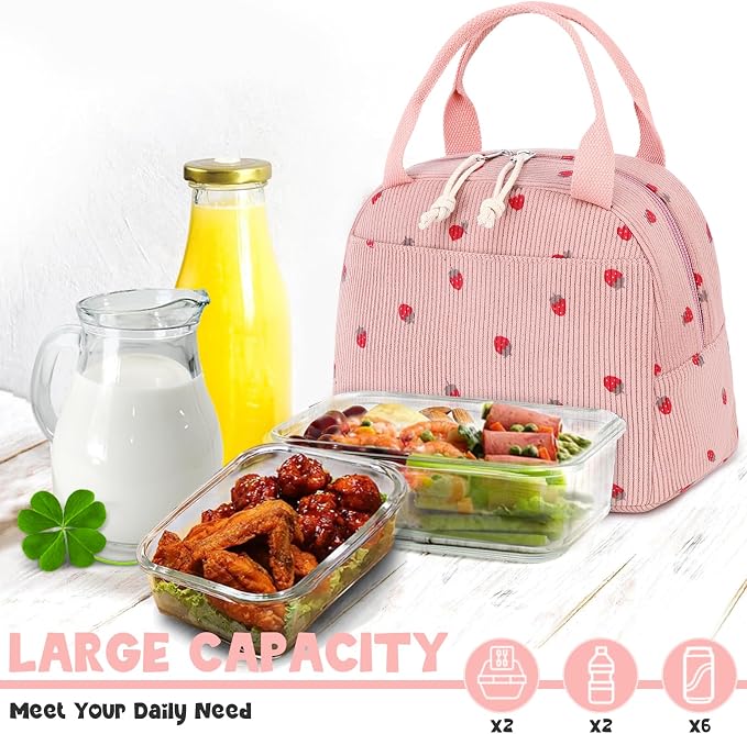Bluboon Lunch Bag for Women Men Cute Corduroy Lunch Tote Bags Reusable - Image 6