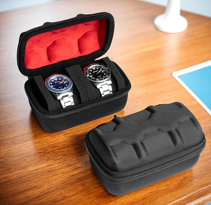 Hard Compact Watch Roll travel case, 2 Slots Portable holder and Organizer - Image 4