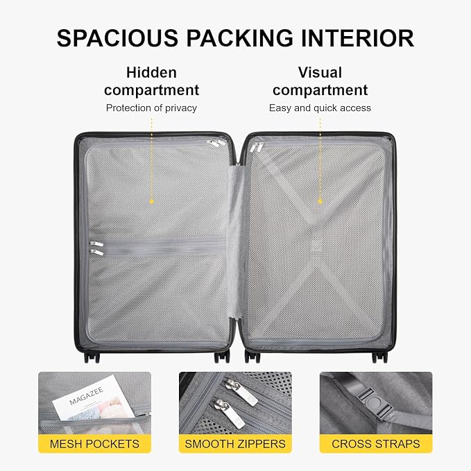 LEVEL8 Checked Luggage, Large Suitcase, Lightweight Luminous Textured Tsa - Image 8
