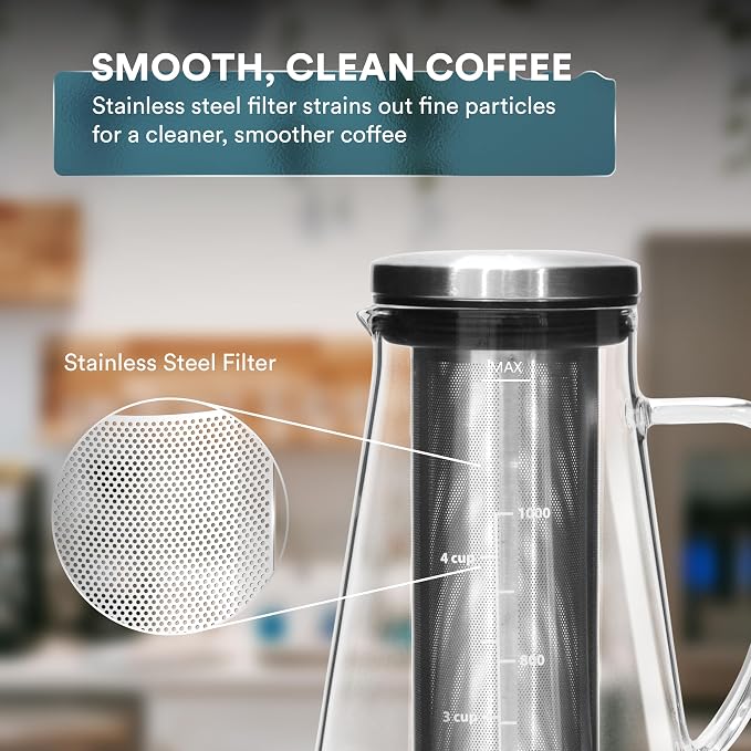 OVALWARE Airtight Cold Brew Iced Coffee Maker Pitcher and Tea Infuser - Image 6