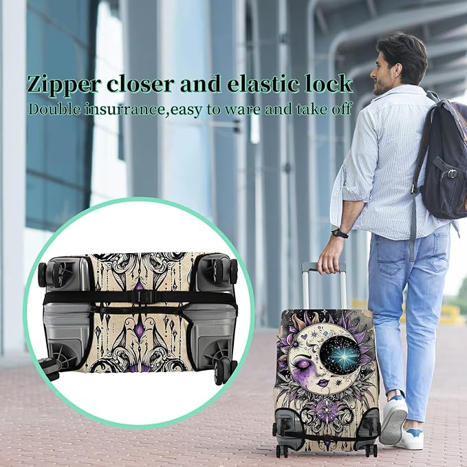 Luggage Protector Plus 1 Luggage Tag, Gothic Moon Face Travel Case Cover - Image 5