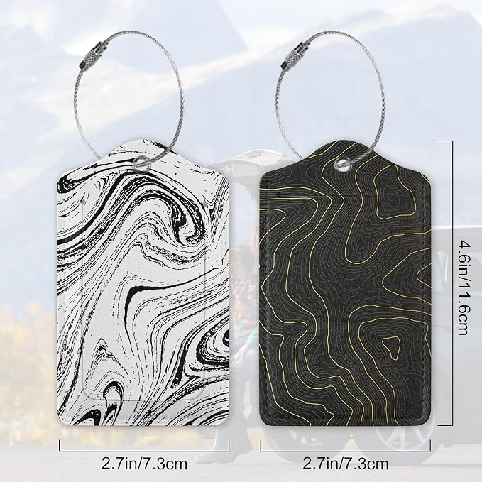 Set of 2 Topographic, Leather Suitcase Tag Name Identifiers Labels - Image 2