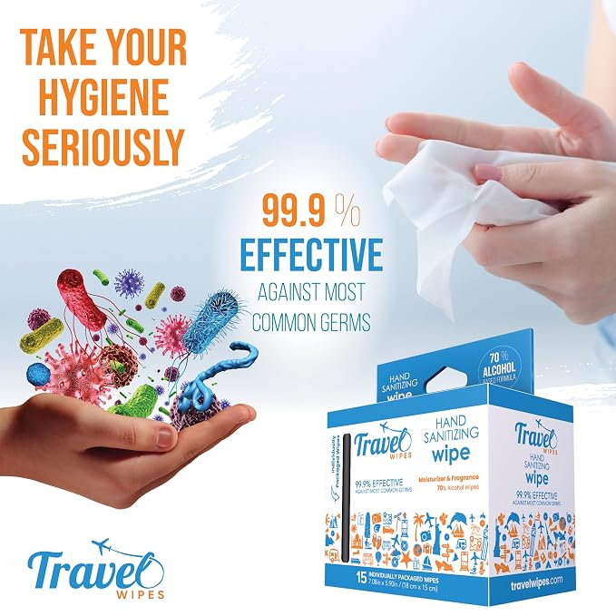 Hand Sanitizing Travel Wipes – 15ct Individually Wrapped | Fresh Citrus Scent - Image 4