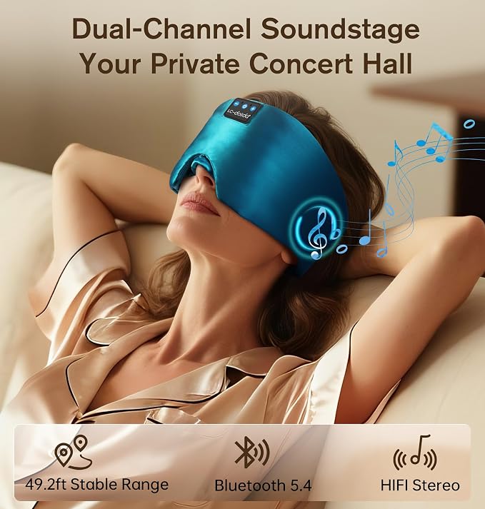 LC-dolida Luxurious Silk Soft Sleep Mask, Sleep Headphones - Image 3