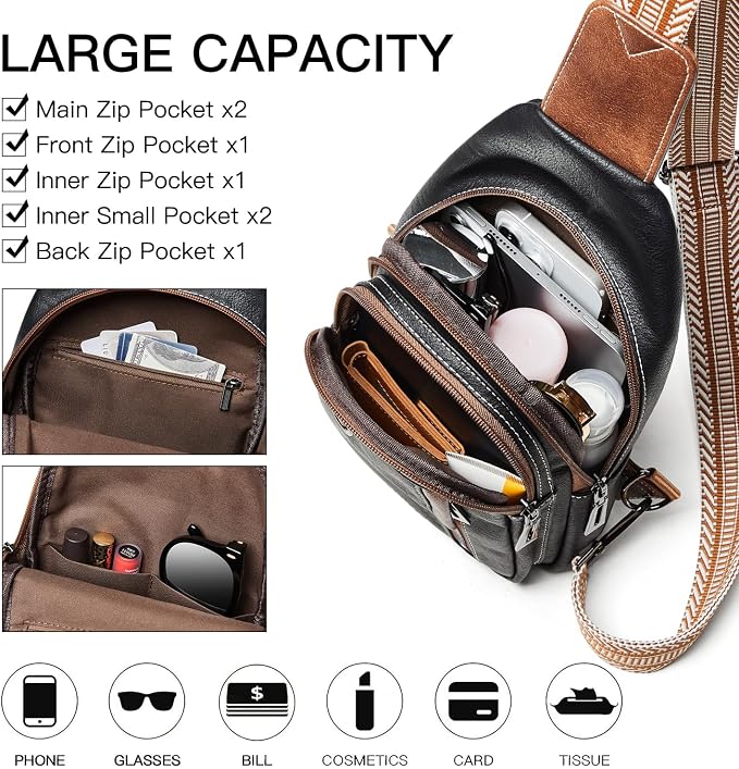 7L Sling Bag for Women Men Leather Small Sling Backpack Daypack Anti Theft - Image 3