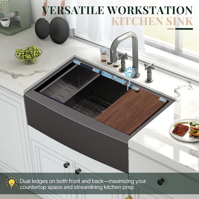 36-Inch Undermount Kitchen Sink Workstation, 16 Gauge Stainless Steel Double - Image 4