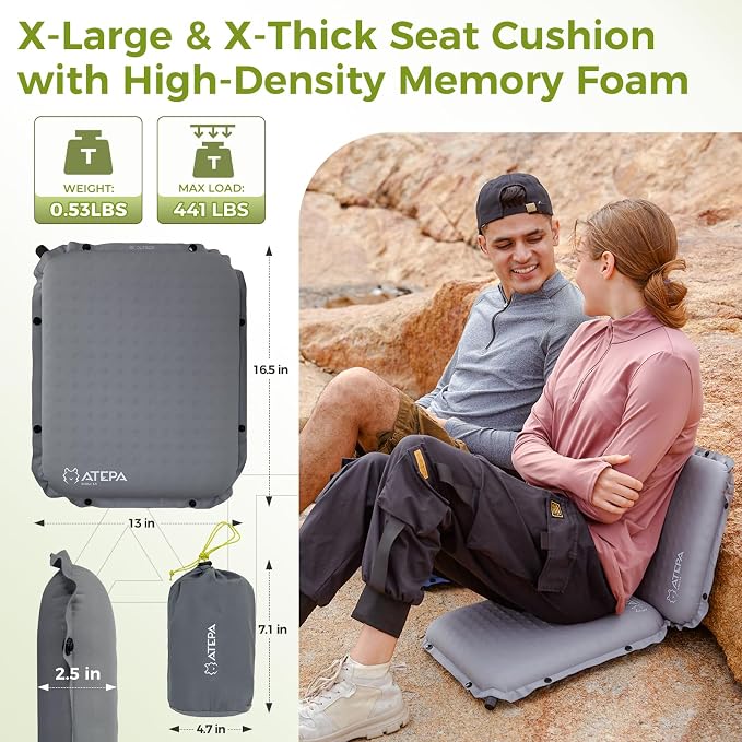 ATEPA Inflatable Stadium Seat Cushion, Self-Inflating Memory Foam Stadium Seats - Image 3