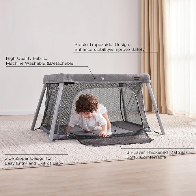 2 in 1 Portable Travel Crib for Toddler, Foldable Crib for Baby, Lightweight - Image 5