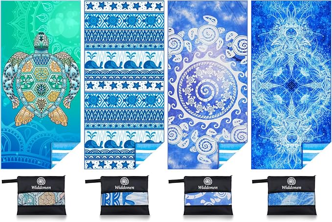 4 Pack Microfiber Thin Lightweight Beach Towel Sand Free Quick Dry Absorbent by WIDDONEN