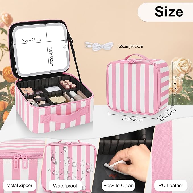 Makeup Bag With LED Mirror, Travel Makeup Case with Light up Mirror Large - Image 5