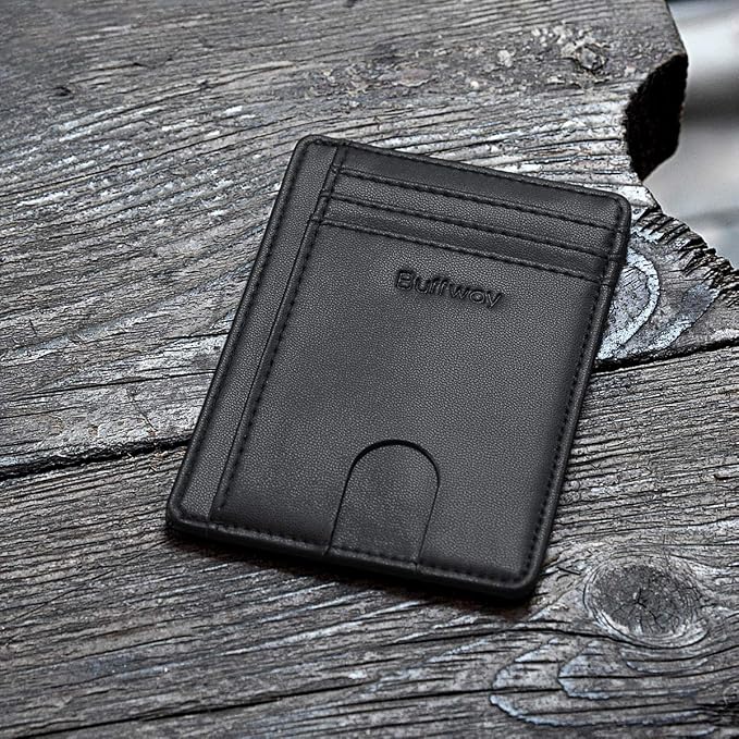 Buffway Slim Minimalist Front Pocket RFID Blocking Leather Wallets - Image 4