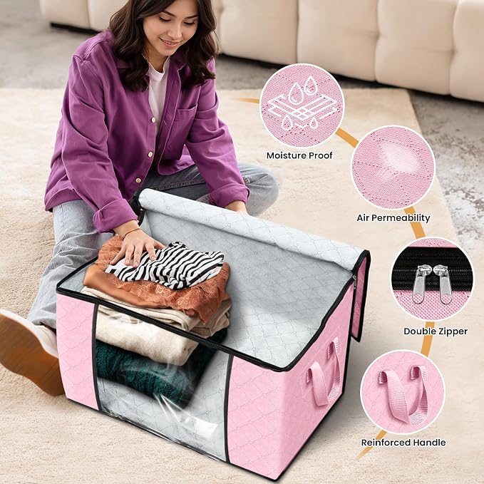 Fab totes 24 Gallons Clothes Storage, Foldable Thick Fabric Blanket Storage Bags - Image 4