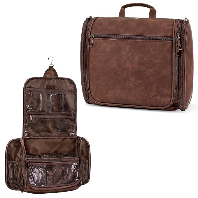 PAVILIA Large Hanging Toiletry Bag Travel Bag Women Men, PU Leather Cosmetic by PAVILIA