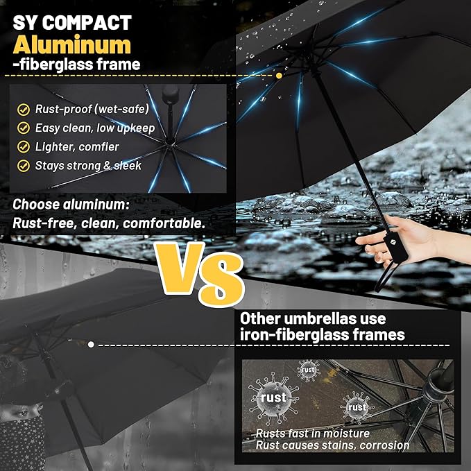 SY COMPACT Travel Umbrella Windproof Automatic Umbrellas Small Compact UV Sun - Image 5