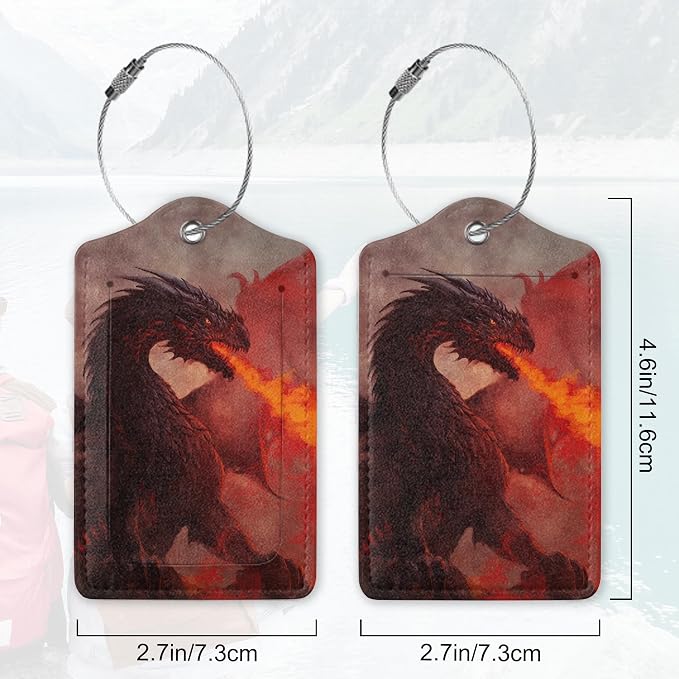 2Pcs Luggage Tag for Suitcase Trippy Fire Dragon Cute Suitcase Tag - Image 2