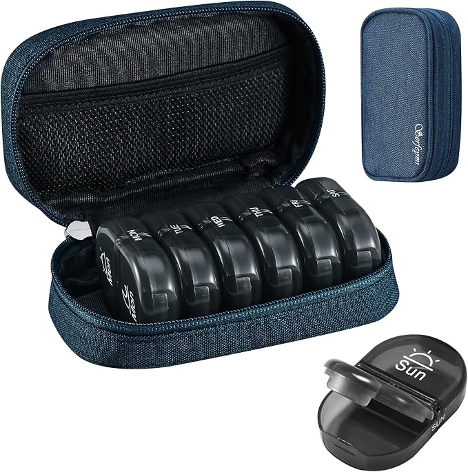 Serfeymi Weekly Travel Pill Organizer 2 Times A Day AM PM Upgraded Black Pill by Serfeymi