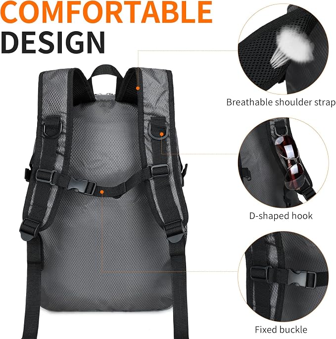Hiking Daypack, 30L Waterproof Hiking Backpack Packable Lightweight Travel Day - Image 8