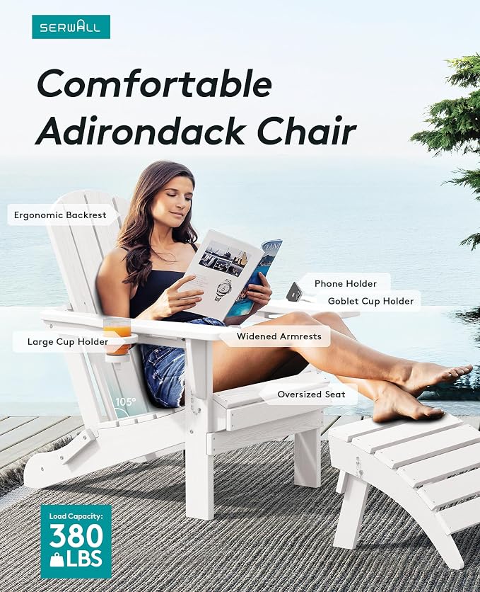 SERWALL Adirondack Chair with Cup Holders - Image 4
