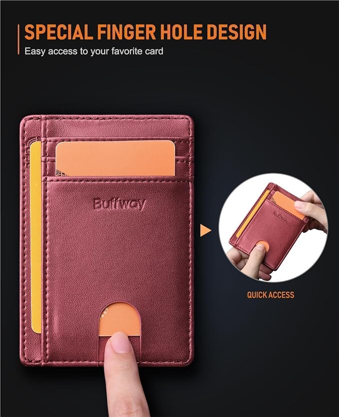 Buffway Slim Minimalist Front Pocket RFID Blocking Leather Wallets - Image 5
