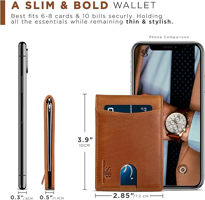 SERMAN BRANDS RFID Blocking Slim Bifold Genuine Leather Minimalist Front Pocket - Image 6