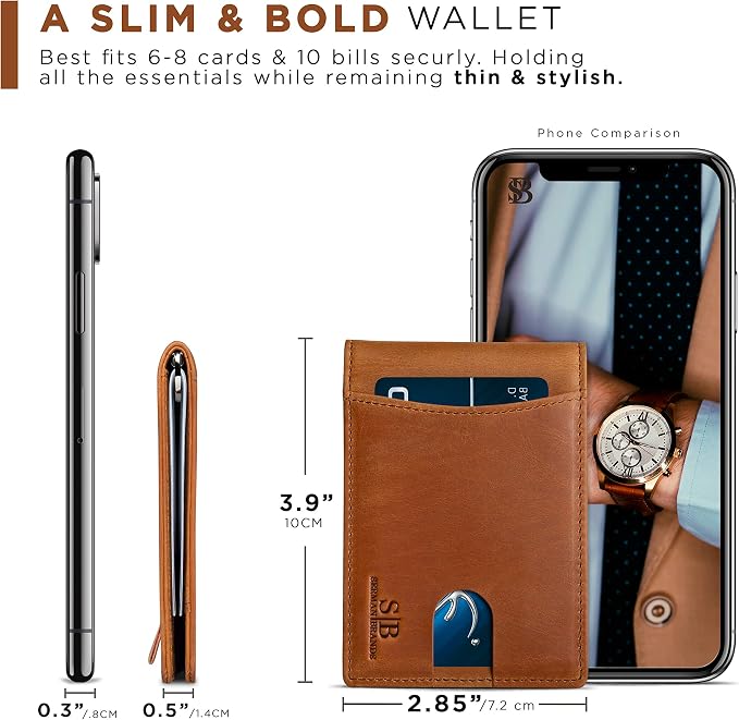 SERMAN BRANDS RFID Blocking Slim Bifold Genuine Leather Minimalist Front Pocket - Image 7