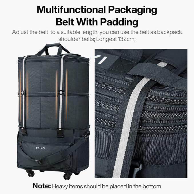mixi Travel Bag with Wheels Expandable Foldable Luggage Bag Collapsible Rolling - Image 3