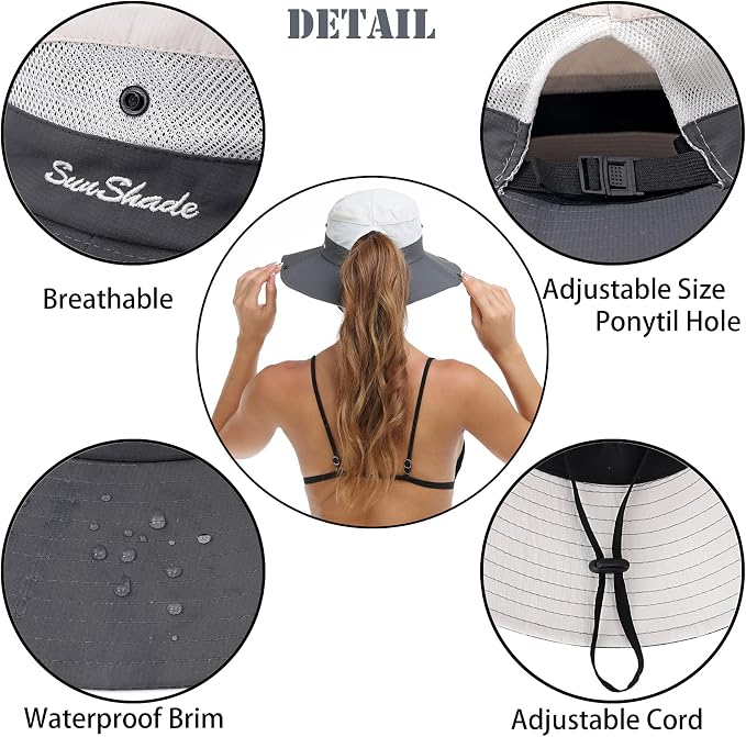 Womens Summer Sun Hat Beach Hat Wide Brim Outdoor UV Protection Hat Foldable - Image 3