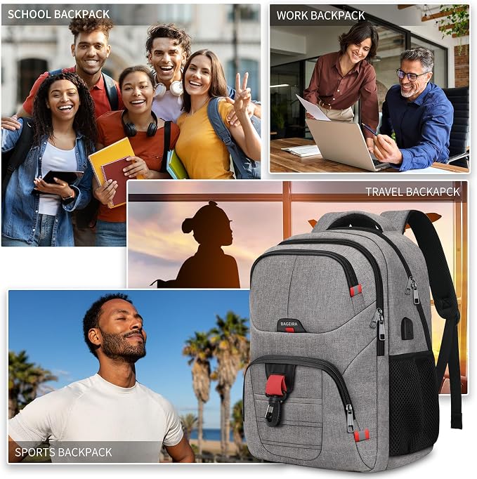 Grey Backpack for Men Women, School Backpack for Boys Girls Teens, Backpacks - Image 6