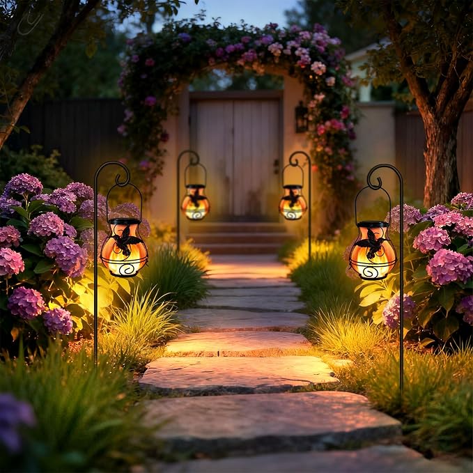 2 Pack Solar Lanterns Outdoor Waterproof Flickering Flame Lights Hummingbird - Image 7