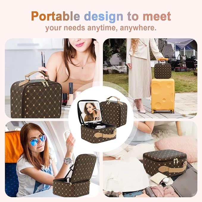 Travel Makeup Bag With 360° rotating LED Mirror, Waterproof cosmetic organizer - Image 8