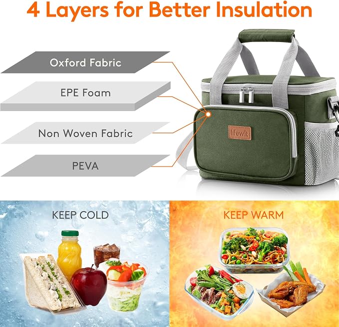 Lifewit Medium Lunch Bag Insulated Lunch Box Soft Cooler Cooling Tote - Image 2