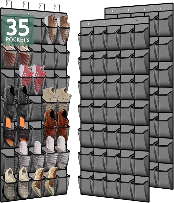 35 Pocket Over the Door Shoe Organizer, Reusable Breathable Large Mesh Bag by Unknown